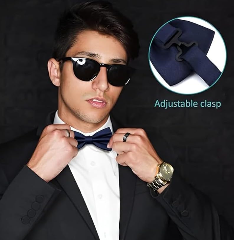 Image of Bow Tie for Men Classic Solid Colour Pre-Tied Satin Formal Tuxedo Bowtie Adjustable Length Clip on Design for Adults Elegant Double Fold Ties for Boys and Men's Party Accessories