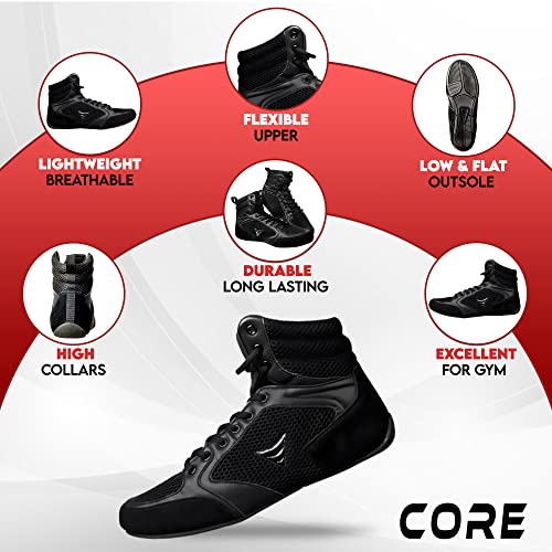 Core Wrestling Shoes Mat Ace - Lightweight Martial Arts Boxing Shoes - Weightlifting Shoes For Deadlift - For Men And Women Black #TOP3