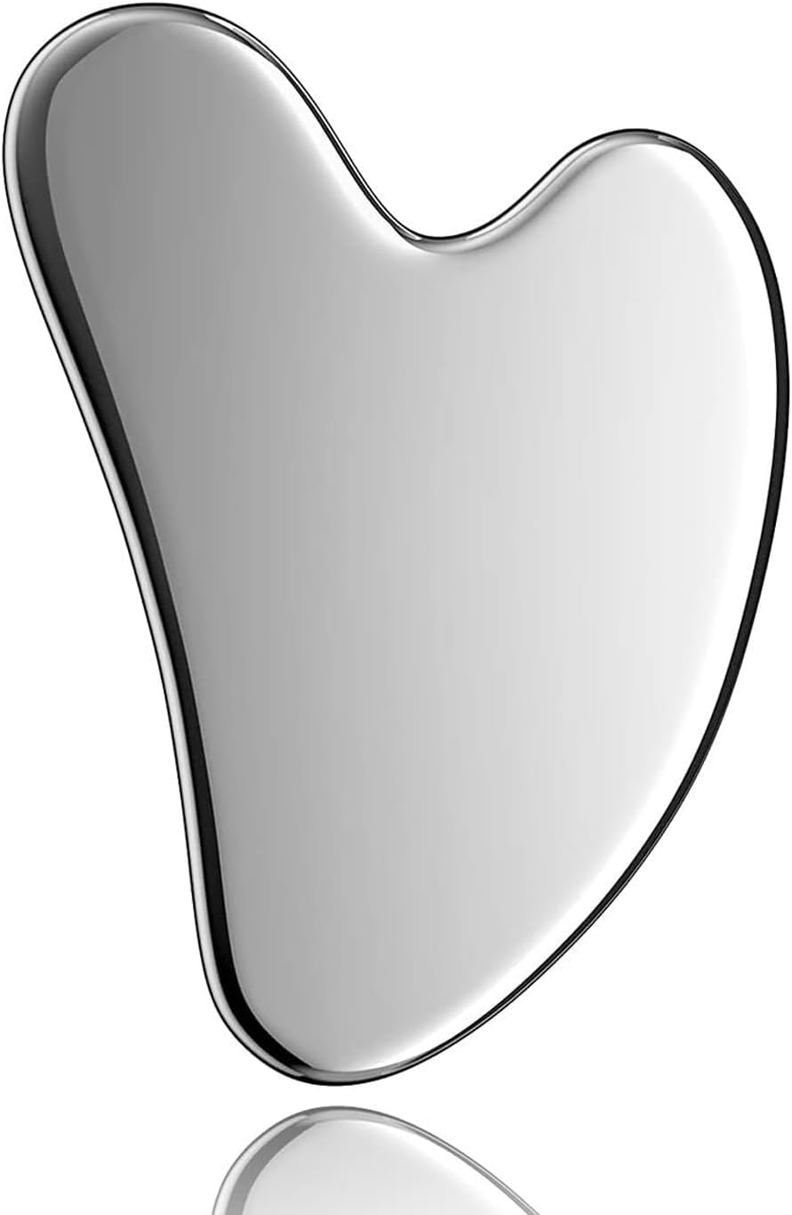 Stainless Steel Gua Sha Facial Tools | Reduce Wrinkle Face Chin & Jawline Massage | Smooth Unbreakable for Mom Women use (Silver)