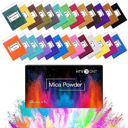 HTVRONT Mica Powder for Epoxy Resin 130g - 26 Colors Shimmery Pigment Powder - Easy to Mix & Natural Resin Mica Powder for Soap Making, Lip Gloss, Bath Bombs