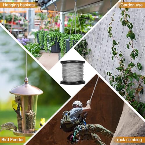 1/16 Wire Rope, 1/16 Stainless Steel Cable for Trellis, 1/16 Aircraft Cable with 200Pcs Crimping Sleeves, Used for Hanging, Decorations,7x7 Strand Core & 368 lbs Breaking Strength, 304 Material
