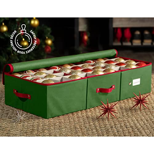 image for ZOBER Underbed Christmas Ornament Storage Box with Zippered Closure - 
