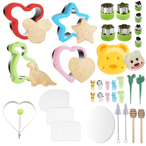 34 PCS Cortadores de Sandwich para Niños, Moldes Sandwich Niños, Moldes Comida Niños, Juego de Cortadores de Sándwich para Niños, Moldes para Frutas y Verduras para Moldes de Pan, Galletas, Sándwiches