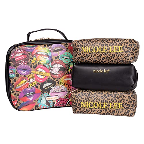 Nicole Lee Travel Handbag Crossbody Set with 3 Fashion Print Makeup Pouches, Women's Cosmetic Toiletry Organizer (All Emotion)