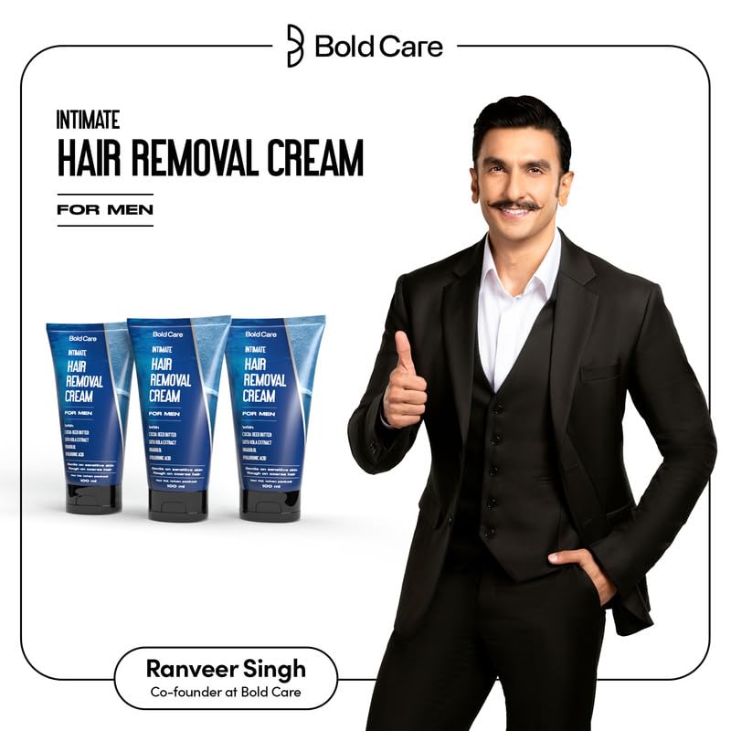 Image of Bold Care Intimate Hair Removal Cream for Men - Fast & Painless, Soothing for Unwanted Coarse Pubic Hair, Suitable For All Skin Types - Pack of 3