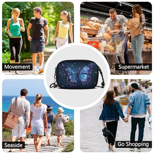 Blue Butterfly Black Crossbody Bags for Women Cell Phone Purses Women's Shoulder Handbags Wallet Purse with Adjustable Strap4