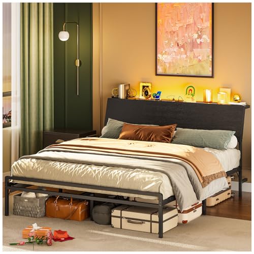 La Mejor Lista de Cama Matrimonial Walmart - los más vendidos. 43 SIMPLE HOGAR Base Cama Matrimonial,1.4M Base de Cama Matrimonial Cabecero Inclinado de Madera,con Tira de Luz LED y Regleta de Enchufes,Espacio de Almacenamiento Debajo de La...