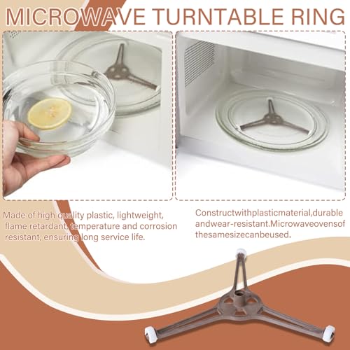 Brateuanoii Universal Mikrowelle Drehteller Stützständer, Mikrowellen Drehkreuz Plattenspieler, Microwave Plattenhalter Mit 3 Rollen Roller, Für 24,5 cm Mikrowelle Drehscheibe(Hellbraun)