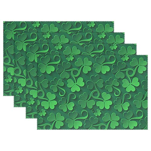 visesunny St Patricks Day Dark Green Clover Pattern Placemat Table Mat Desktop Decoration Placemats Set of 6 Non Slip Stain Heat Resistant for Dining Home Kitchen Indoor 12x18 in