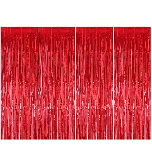 Enthur - Cortinas con flecos metálicos (1 x 2,5 m x 4 unidades), color rojo