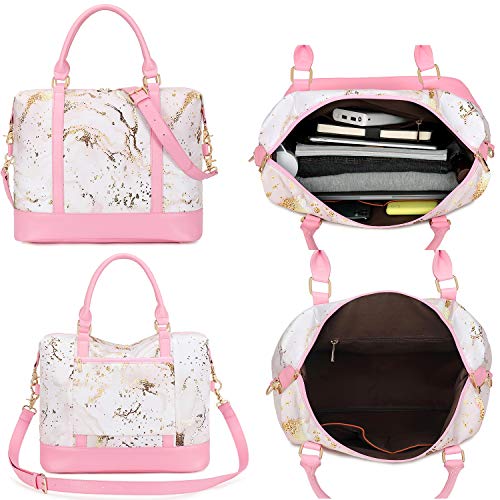 Women Ladies Weekender Carry-on Tote Bag Overnight Duffel in Trolley Handle (B-Pink Marble)