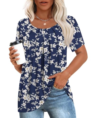 Anymeet Womens Summer Tops Casual Shirts Pleated Tunic M-3XL