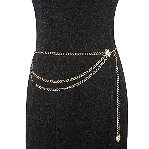 Women's Chain Waist Belt Multi-Layer with Flower Pendant Metal Dance Accessories2