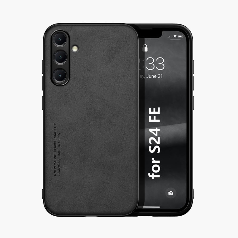 Kepuch Silklike Case for Samsung Galaxy S24 FE - Cover Bumper Built-in Metal Plate for Samsung Galaxy S24 FE - Black