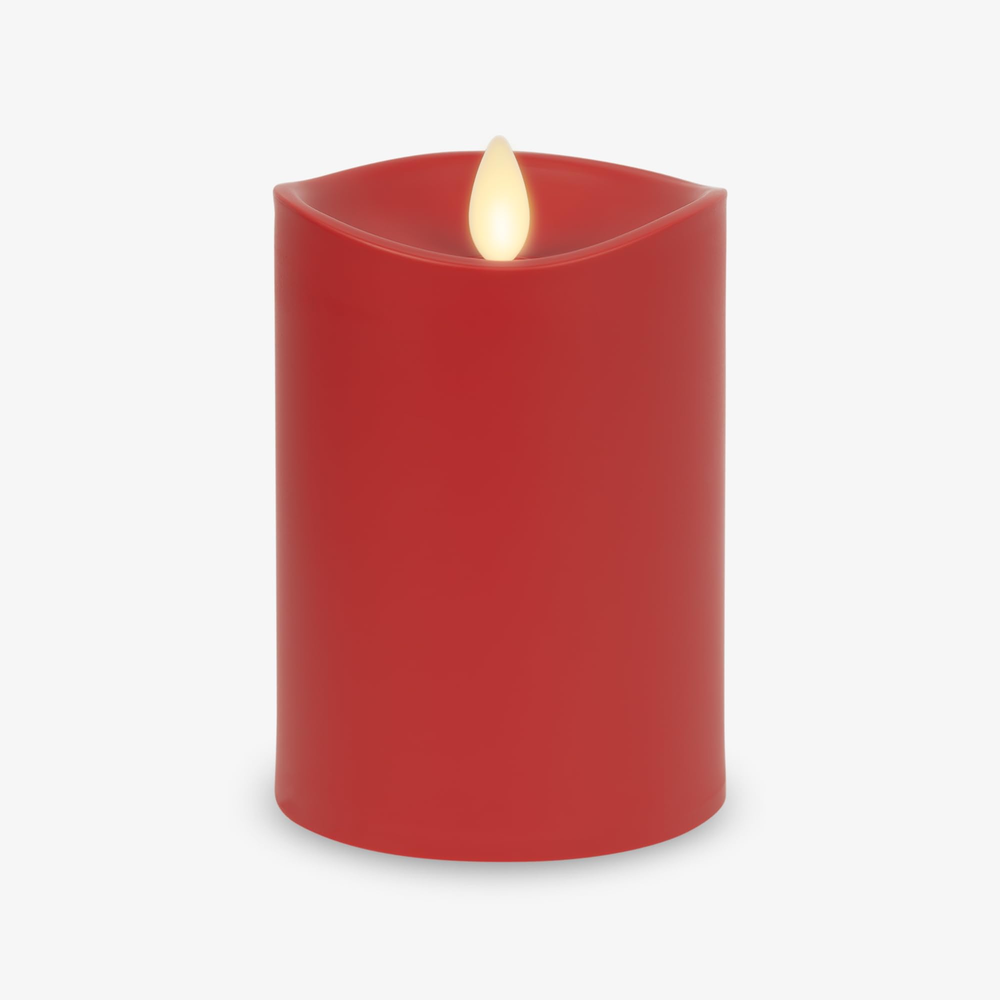 Luminara Outdoor Flameless LED Candle, Cherry Red 3.25" x 5", Moving Flame Pillar Timer Battery Operated Premium Plastic IPX4 Water Resistance