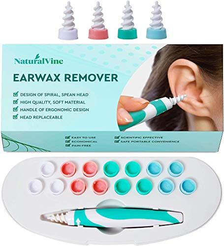 Earwax Remover, Soft Silicone Spiral Earwax Remover Tool, 16 Replacement Heads, q-tip Replacement