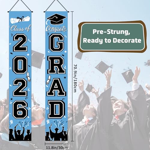 Image of Graduation Banner Class of 2026, Graduation Decorations 2026 Porch Banner, Sky Blue Congrats Grad Decorations for Door and Porch Party Supplies