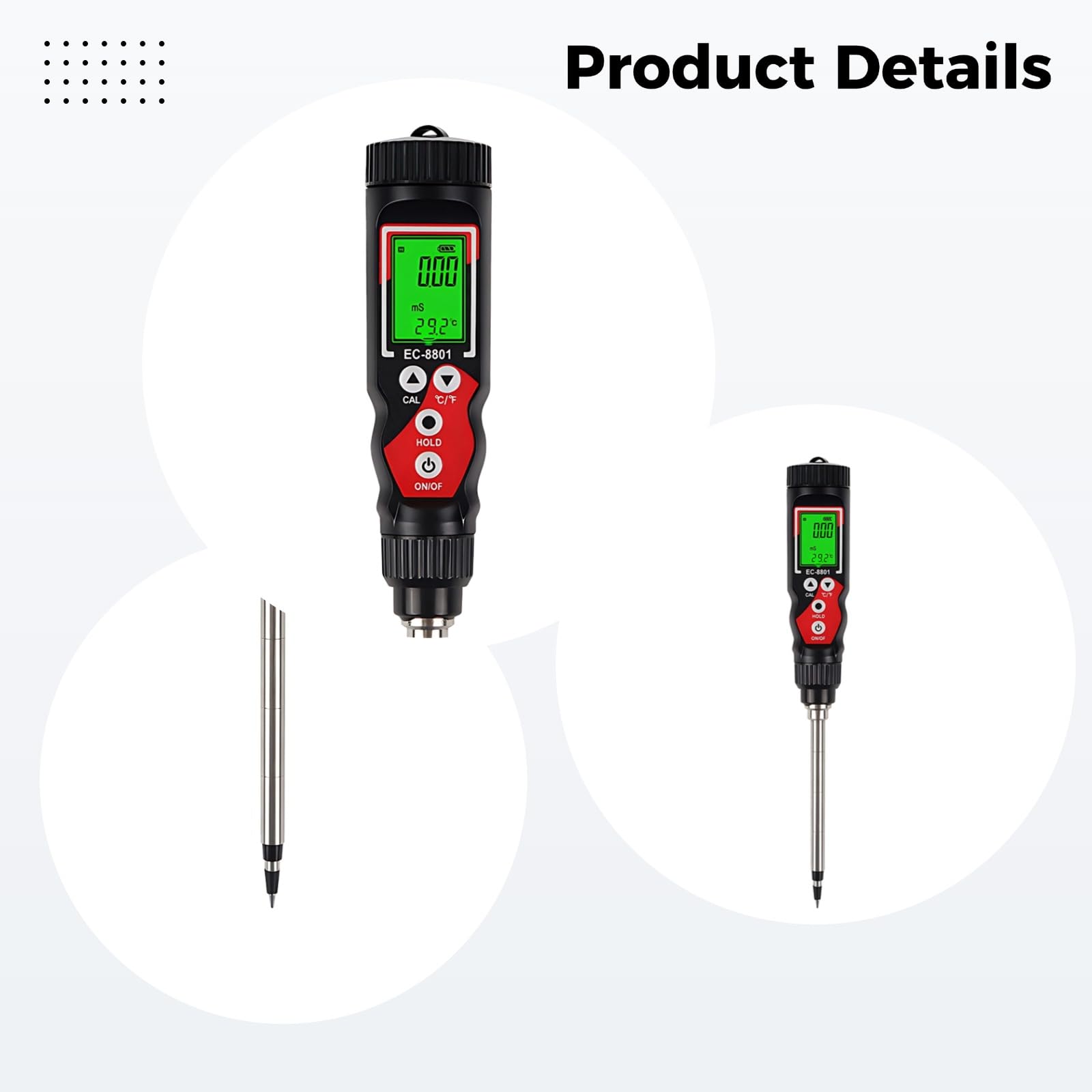 Tester CE e temperatura del suolo, tester del suolo 2 in 1, ad alta precisione, impermeabile, tester di monitoraggio CE e temperatura con display, ideale per campi, colture idroponiche e