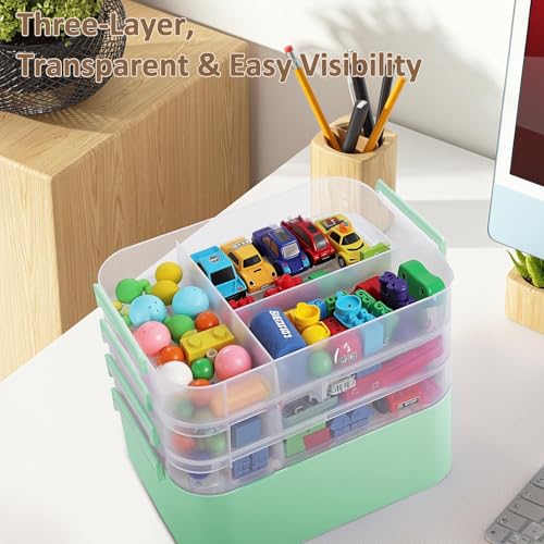 Image of Gifhomfix 4-Layer Plastic Craft Organizers and Storage Box with Removable Trays, Storage Containers with lids and Handle, Art Supply Storage Organizer for Organizing Bead, Sewing, Tool（Green）
