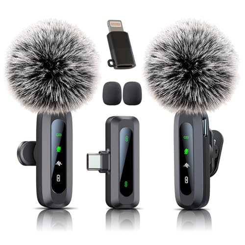 Uewpv Mikrofon, Mikrofon für iPhone und USB-C-Stecker, lavalier mikrofon mit Rauschunterdrückung, LED-Display und drehbarem Clip, ideal für Vlog, TikTok und Inhaltserstellung