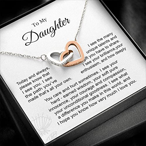 To My Beautiful Daughter Interlocking Hearts Necklace From Father, Father To Daughter Gifts, Birthday Gifts for Daughter, Wedding Gift To Daughter, Jewelry Gifts From Dad To Daughters Adult Grown With Box. (14k White Gold Sterling Silver Necklace)2