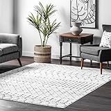 nuLOOM 6' 7' x 9' Moroccan Blythe Area Rug, White and Black, Faded Bohemian Design, Stain Resistant, For Bedroom, Dining Room, Living Room, Hallway, Office, Kitchen, Entryway
