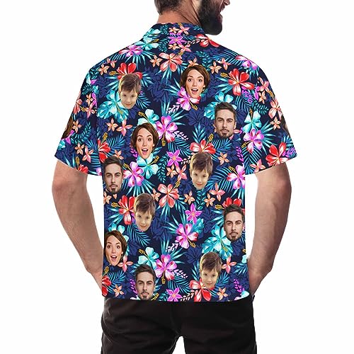 DIYKST Custom Casual Hawaiian Floral Shirt with Pet Face for Men Personalized Photo Beach Tropical Floral Aloha Shirt4