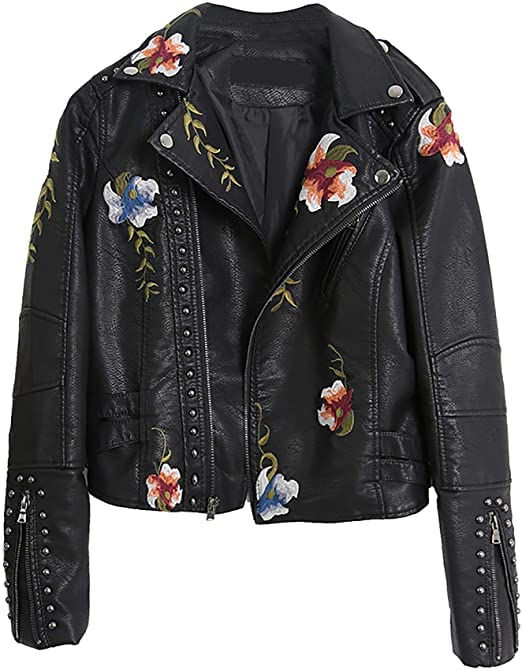 Giubbotto di Similpelle Chiodo Donna Giacca da Motociclista Pu Pelle Cappotto Zip Sottile Bodeaux XS