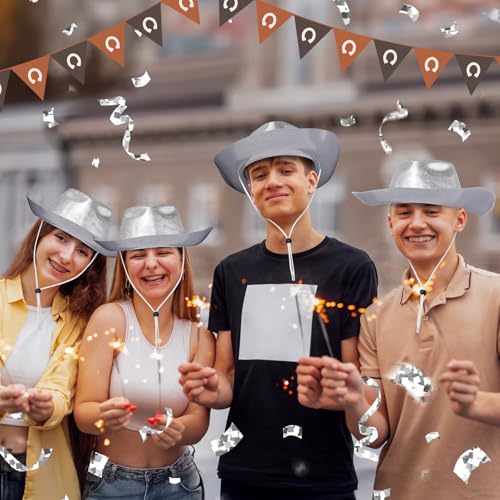 Image of Shyyween 24pcs Sparkly Western Cowgirl Hats for Adult Bulk Glitter Cowboy Hat Adjustable for Men Women Bachelor Western Party