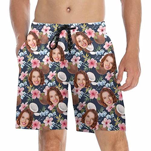 DIYKST Custom Mens Swim Trunks with Face Personalized Photo Gifts Swim Short Customized Quick Dry Beach Board Short