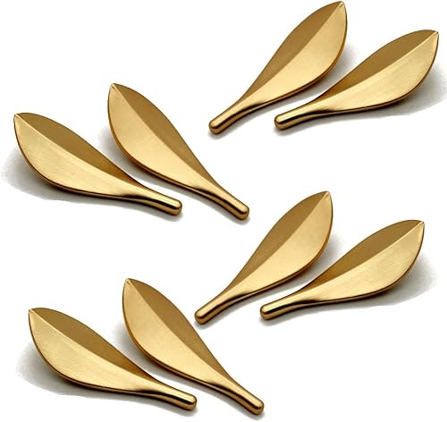 MOU - 8 tiradores de perillas de hoja dorada, estilo Art Deco de moda en forma de hoja, tiradores de puerta de armario de armario con doble agujero,