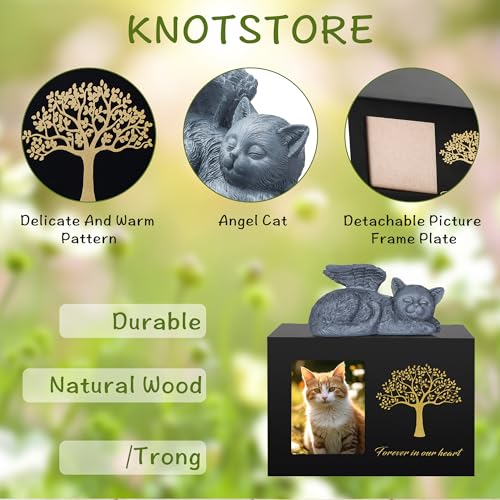 DiDiBirDi Tierurnen für Katze,Haustier Einäscherung Box,Katze Urne für Asche,Schwarze Katze Urnen aus Holz für Asche,Wird mit Einer Katzenstatue aus Kunstharz und einem Samtbeutel zur Aufbewahr