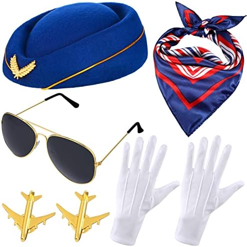Bencailor 7 Pcs Women Flight Attendant Costume Accessories