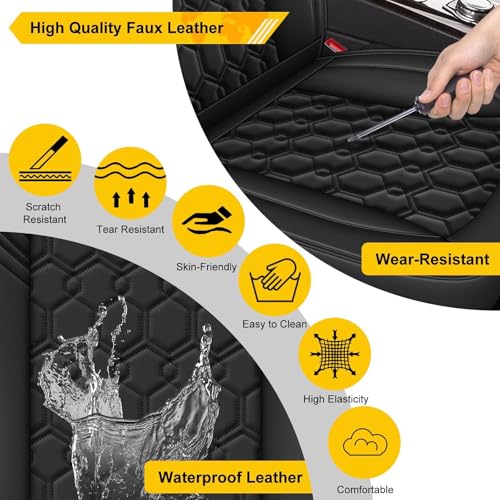 Image of Front Seat Covers for Subaru Ascent 2019-2026 2027 Faux Leather | Waterproof Breathable Scratch Resistant 360 Wrap Airbag Compatible Easy Clean (2 Seats,Black)