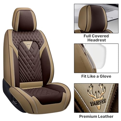 Image of Front Seat Covers for Ford Transit 150 /250 /350 Van 2015-2026, Brown-Beige