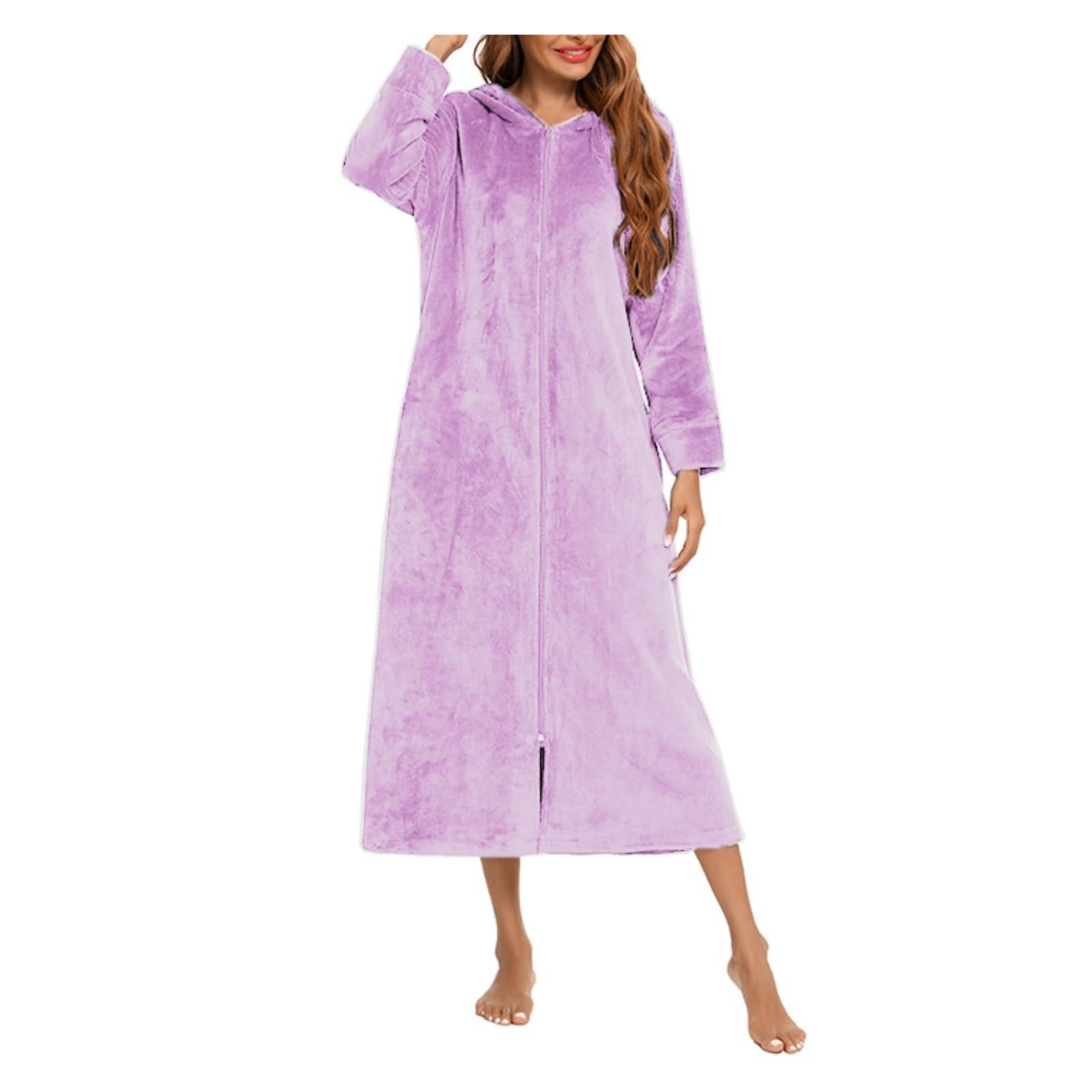 Vestaglia da donna con zip, vestaglia frontale, accappatoio in peluche