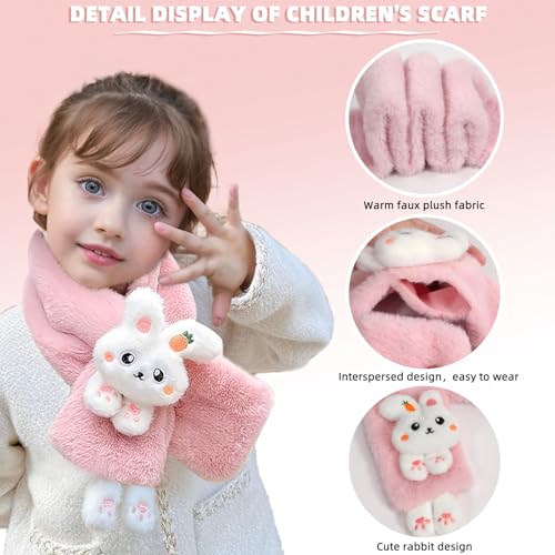 Kids Scarf for Girls Cute Rabbit Warm Scarf Cartoon Faux Plush Cross Collar Fluffy Neck Warmer for Girls3