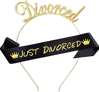 Just Divorced Sash Headband Set Black Funny Divorcee Divorced Gifts for Women, Happy Divorce Party Decorations