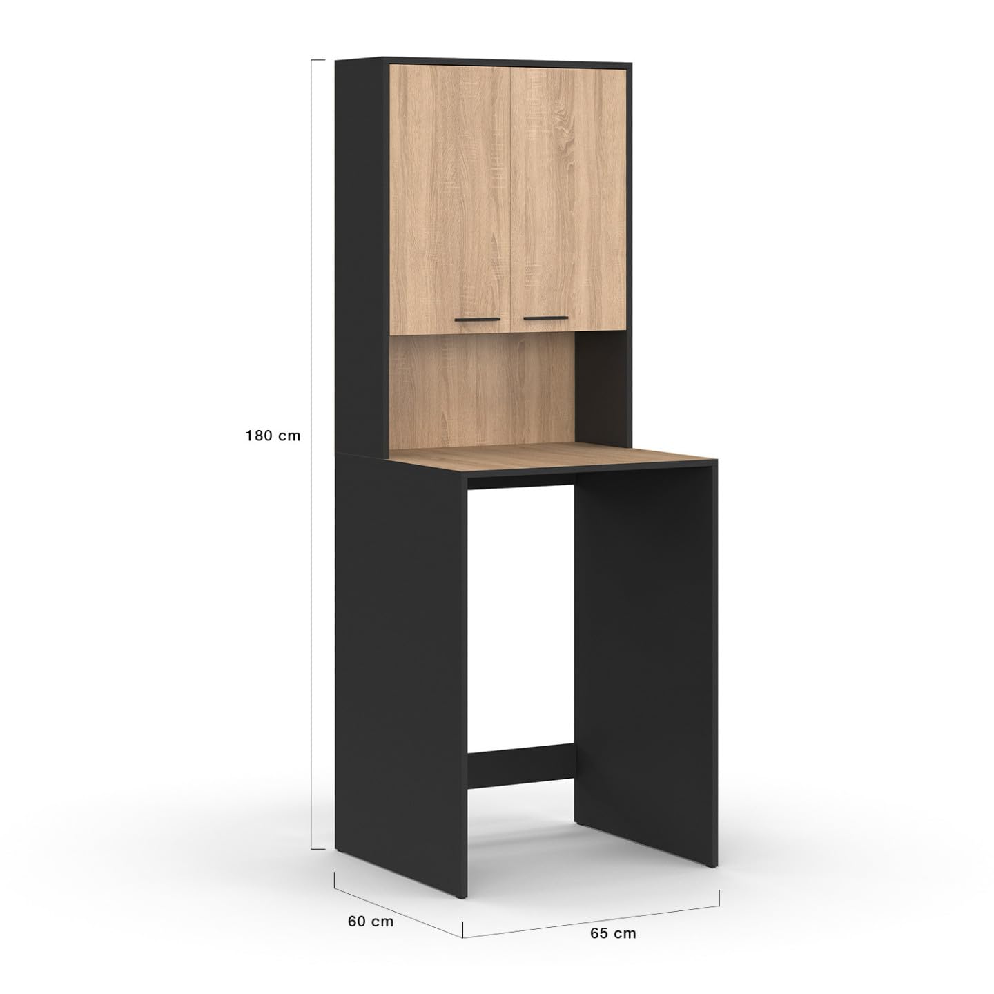 IDMarket - Meuble Dessus de Machine à Laver Wallis avec Placard Noir et Bois façon hêtre