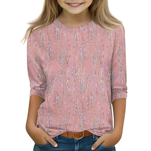 Shirts for Teen Girls 3/4 Sleeve Crewneck Casual Cute Summer Tops Floral Print Trendy 1/2 Sleeve Clothes 3-14 Years
