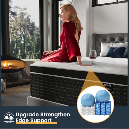 14 Inch Queen Mattress in a Box, 7-Zone Contouring Support Hybrid Mattress for Queen Size Bed, Upgrade Edge Support, Motion Isolation, Premier Comfort Cooler Sleep, CertiPUR-US Certified, Firm