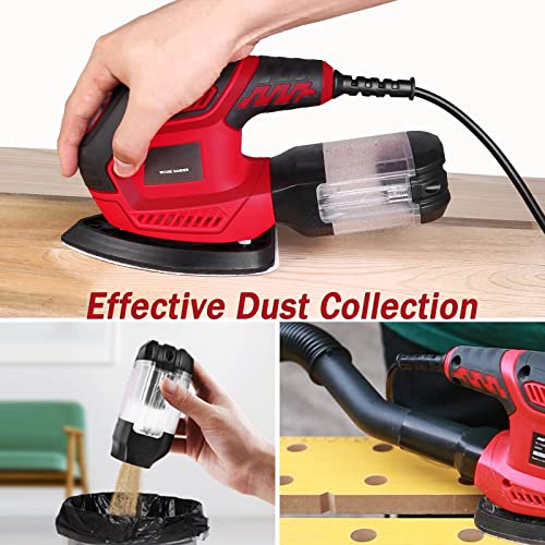 Detail Sander 200W Compact Electric Sander With 20Pcs Sandpapers & 2Pcs Polishing Pads, 14000 Rpm, Hand Sanders With Efficient Dust Collection System For Wood,Woodworking,Sanding Works In Home #TOP3