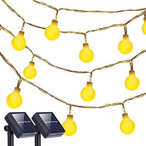 DecorNova Globe String Lights, 13 Feet 30 LED Waterproof Solar Powered Ball String Lights for Christmas Patio Garden Outdoor Holidays Parties, Warm White (Set of 2)