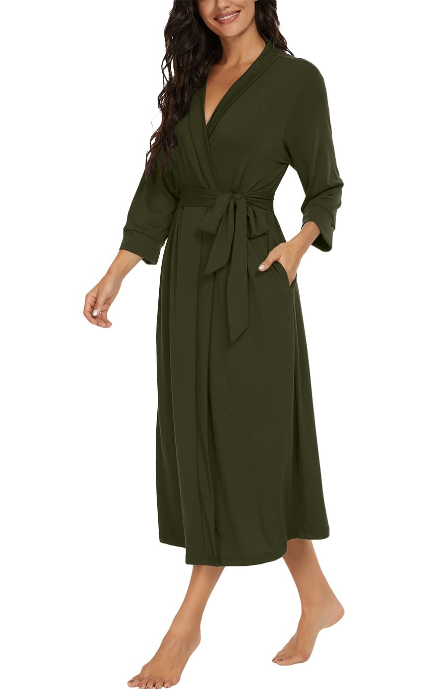PrinStory Women Long/Short Bathrobe Knit Kimono Robes Soft Womens Dressing Gowns Casual Ladies Loungewear — view 2