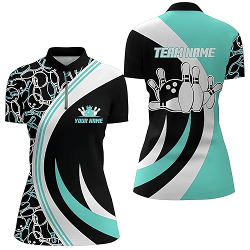 Pink Bowling Quarter-Zip Shirt for Women | Pattern Bowling Jersey | Personalized Bowling Team Shirt D105, Black, Purple2