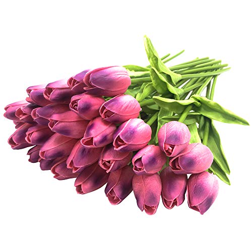 image for JOEJISN 30pcs Artificial Tulips Flowers Real Touch Purple Tulips Fake 