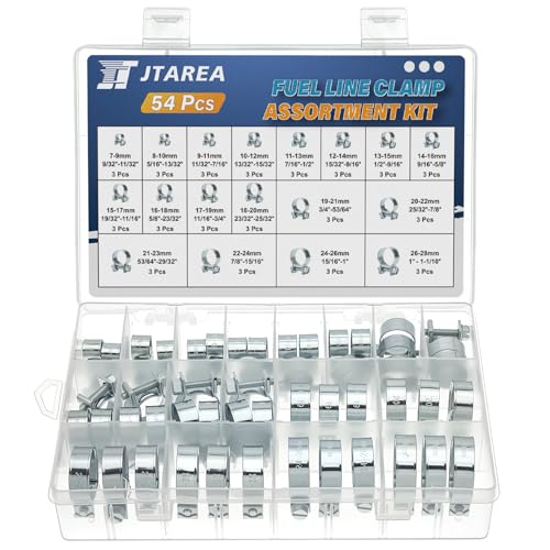 JTAREA 18Tailles Mini Collier de Serrage pour Tuyau 7-28MM Réglables Collier Durite Essence Colliers de Serrages Metallique Set pour Conduite de Carburant...