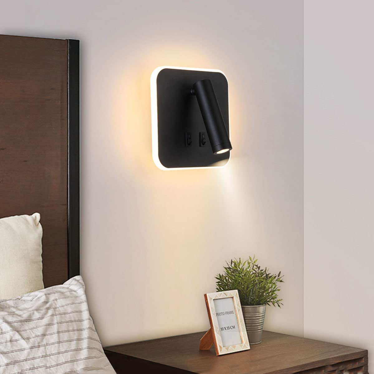 Wandleuchte Led Wand Scheinwerfer 330 ° Einstellbare Wand Lampen Nachts Leselampe, Moderne Quadratmauer Schwenkstrahler, Wohnzimmer Dekor Wandleuchten Schlafzimmer Sconces Kopfteillampe/Bla