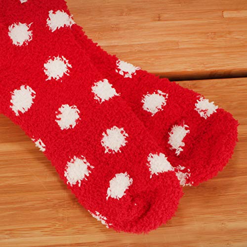Image of BambooMN Women's Fuzzy Knee High Socks - Polka Dots and Solid Colors - 2 Sizes - 1 Pair Pack