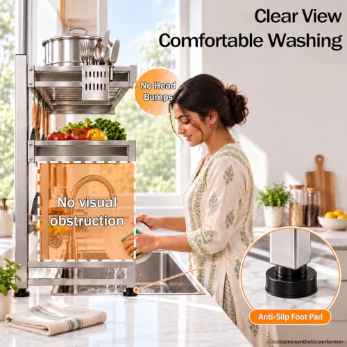 COMFYHOME Stainless Steel Over Sink Dish Rack Silver - Image 5
